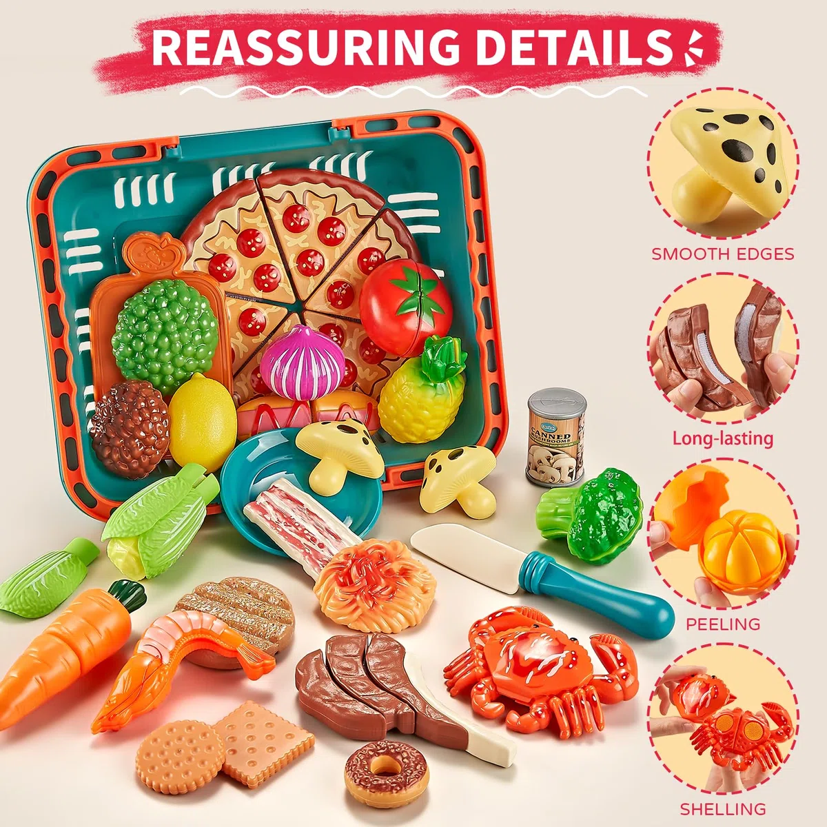 80 Cesto della spesa giocattolo con frutta e verdura di imitazione per bambini, Pizza,Cibo Giocattolo per Bambini,Cucina Giocattolo Giochi Bambini Ragazzi Bambina 3 4 5anni