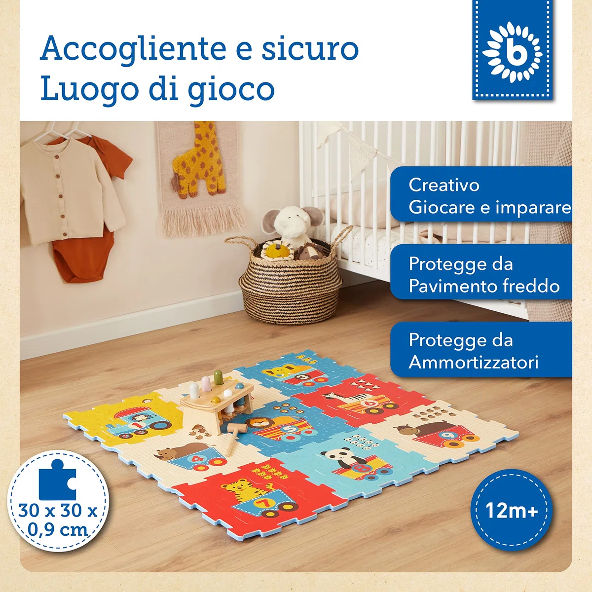 BIECO Tappeto Puzzle, 18 pz. | Tappetino Gioco Neonati | Puzzle XXL Bambini | Tappeto Gattonamento | Palestra | Tappeti Bambini | Imparare Lettere | Gioco