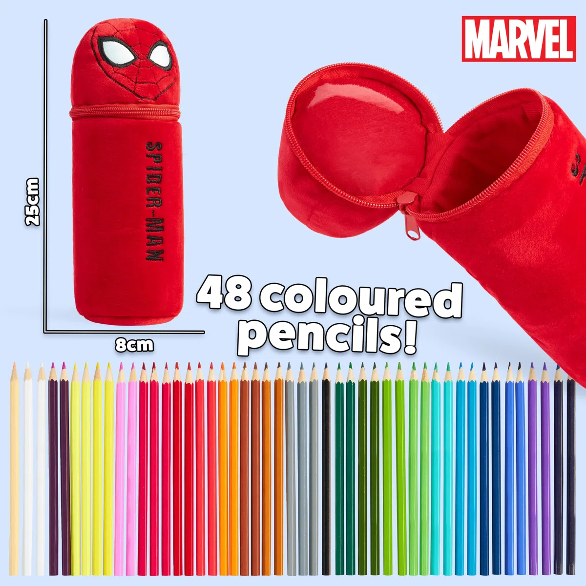 Marvel Spiderman Matite Colorate con Astuccio Scuola 48 Pz Iron Man Set da Colorare per Disegnare e Schizzare Regalo Bambino (Rosso Spiderman)