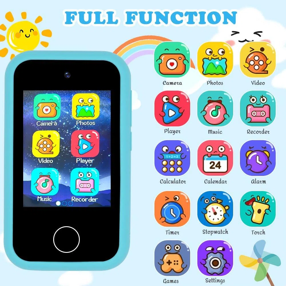 Smartphone per Bambini/Bambina, Cellulare per bambini, Telefono Giocattolo Educativo con Doppia Fotocamera, Lettore MP3, Compreso Favola, Disegno, Sveglia, Regalo per Bambini Dai 3 ai 12 Anni