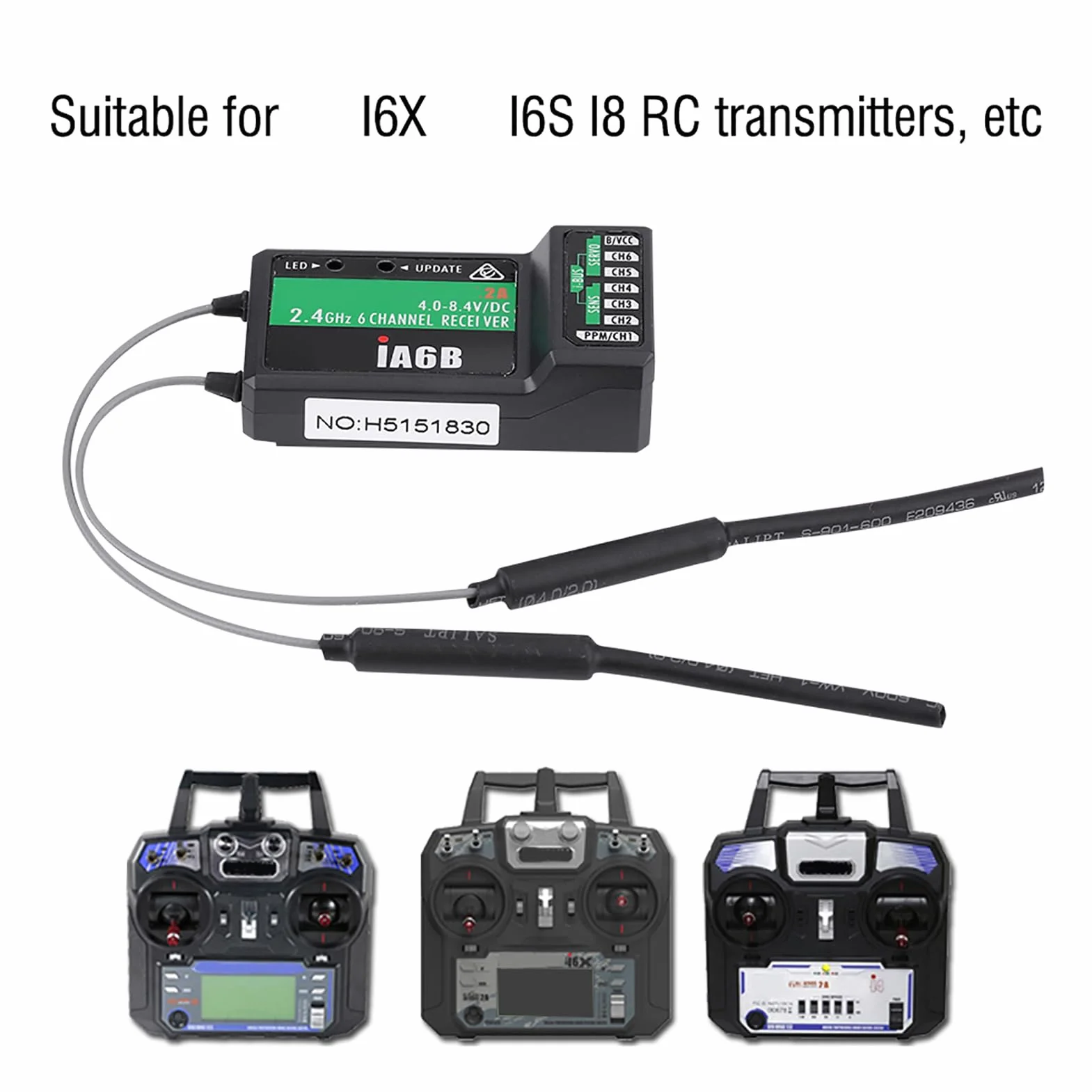 Flysky FS IA6B 2.4G 6CH RC Ricevitore PPM con doppia antenna compatibile con trasmettitori FS I6X FS I6S I8 per aerei RC Alianti Elicotteri digitale di salto di