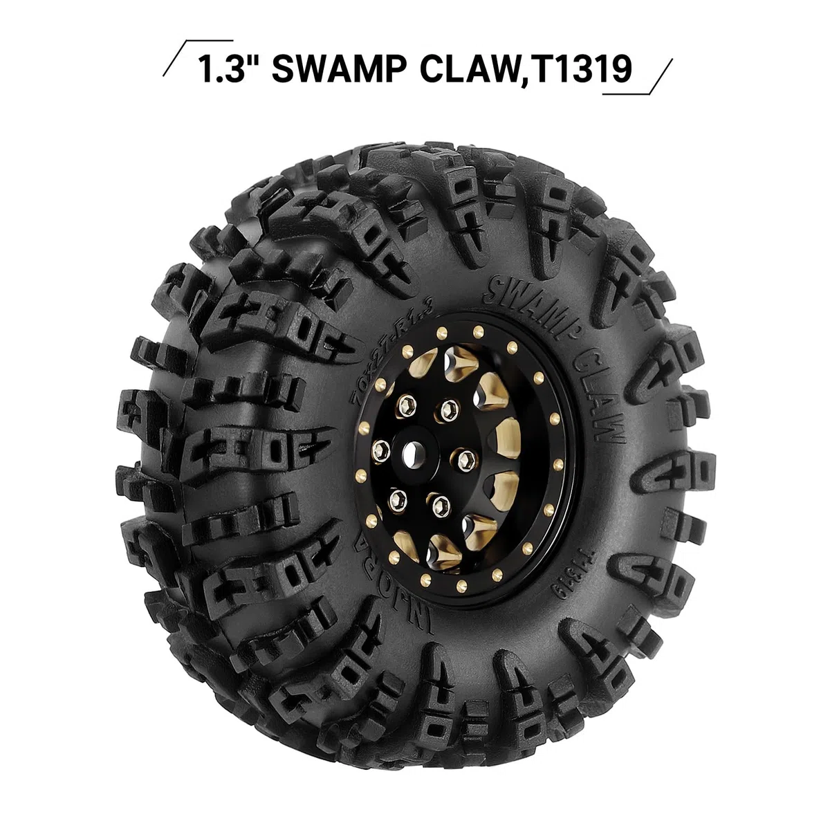 INJORA 1.3 "Ruote Pneumatici Set S5 Swamp Claw Mud Terrain Pneumatici 70 * 27mm per 1/18 1/24 RC Crawler Car (Nero Ottone)