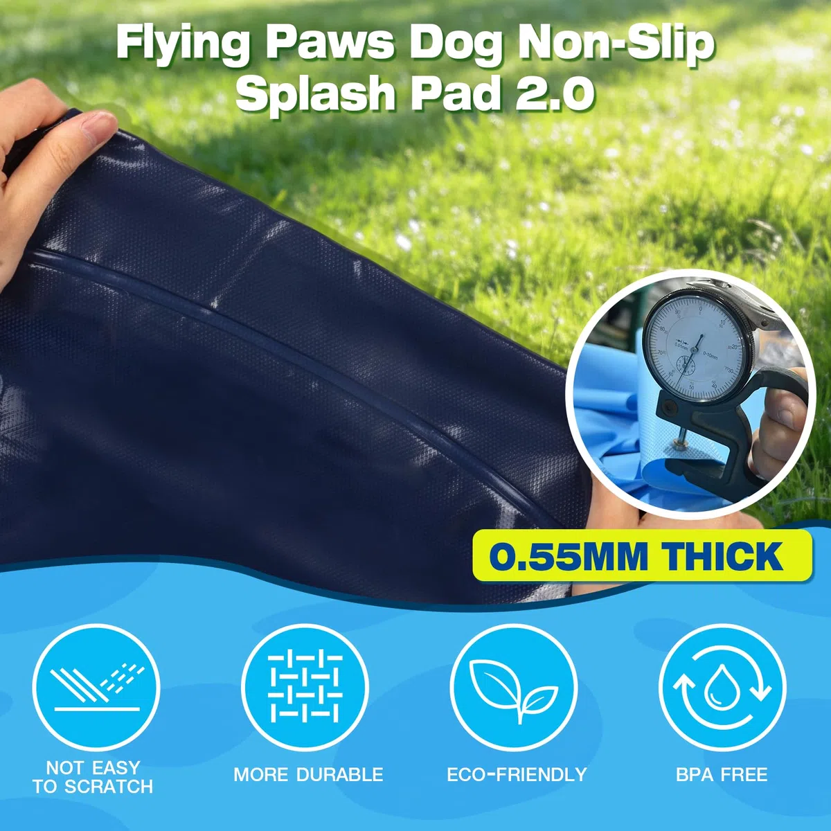 Tappetino spruzzante per cani da 100 cm - Vasca spruzzante robusta da 0,55 mm, gioco acquatico da esterno per l'estate, tappetino con fontana per animali domestici per feste in giardino