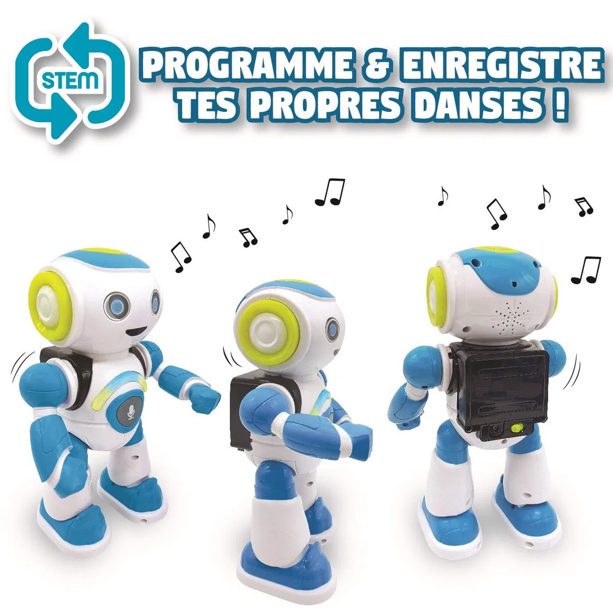 Lexibook Jr. Robot intelligente che legge nei pensieri giocattolo per bambini e bambine, Powerman Junior danza suona musica quiz animali karaoke programmabile STEM Blu/Verde, ROB20FR