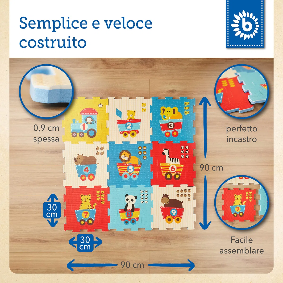 BIECO Tappeto Puzzle, 18 pz. | Tappetino Gioco Neonati | Puzzle XXL Bambini | Tappeto Gattonamento | Palestra | Tappeti Bambini | Imparare Lettere | Gioco