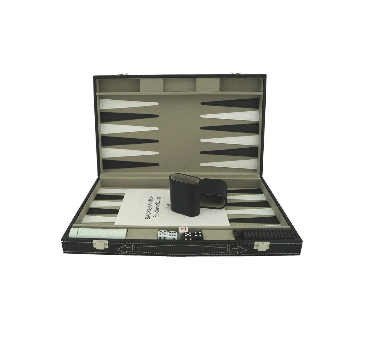 Attaché Case Backgammon Game - Set da backgammon in finta pelle con rivestimento interno in feltro pregiato - 48 x 38 cm - inclusi i bicchieri per i dadi
