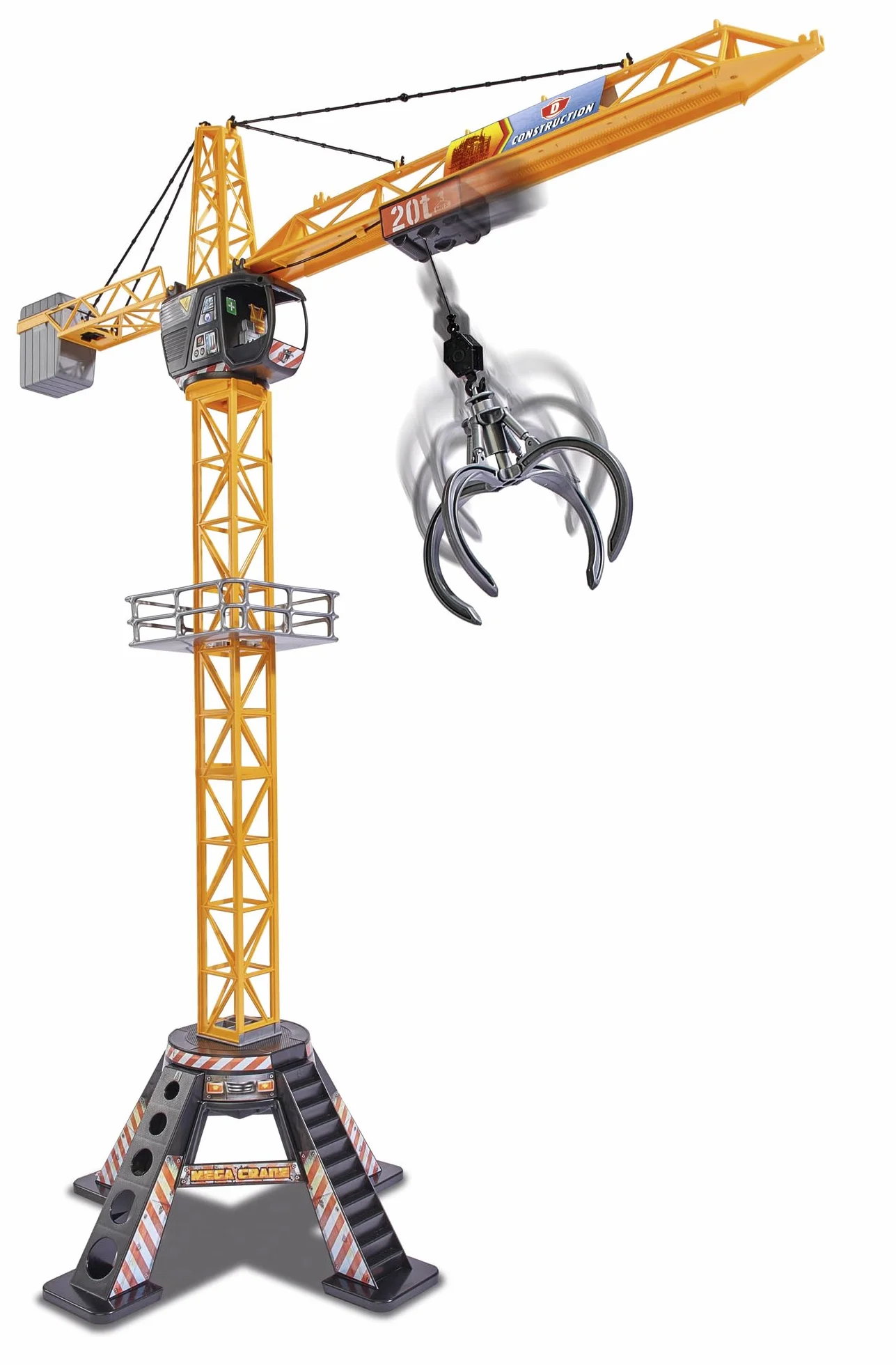 Dickie Toys - Mega Crane (120 cm) – Gru extra grande per bambini dai 3 ai 5 anni, con telecomando, verricello, braccio di presa, girevole a 350°, gru telecomandata