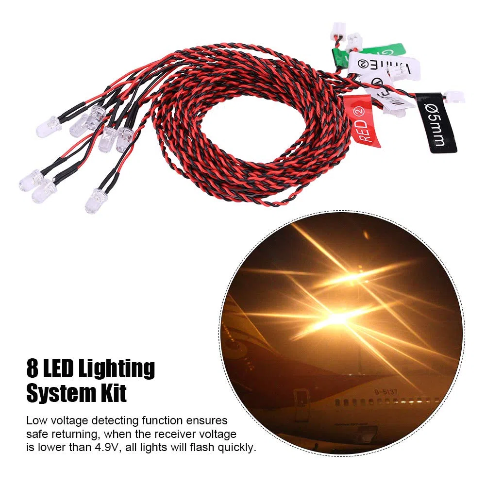 Luci per Aerei RC, Luci Lampeggianti per Kit Luci a LED per Aeroplano RC Simulazione del Kit del di Illuminazione per Elicotteri per Aeroplani 8 LED
