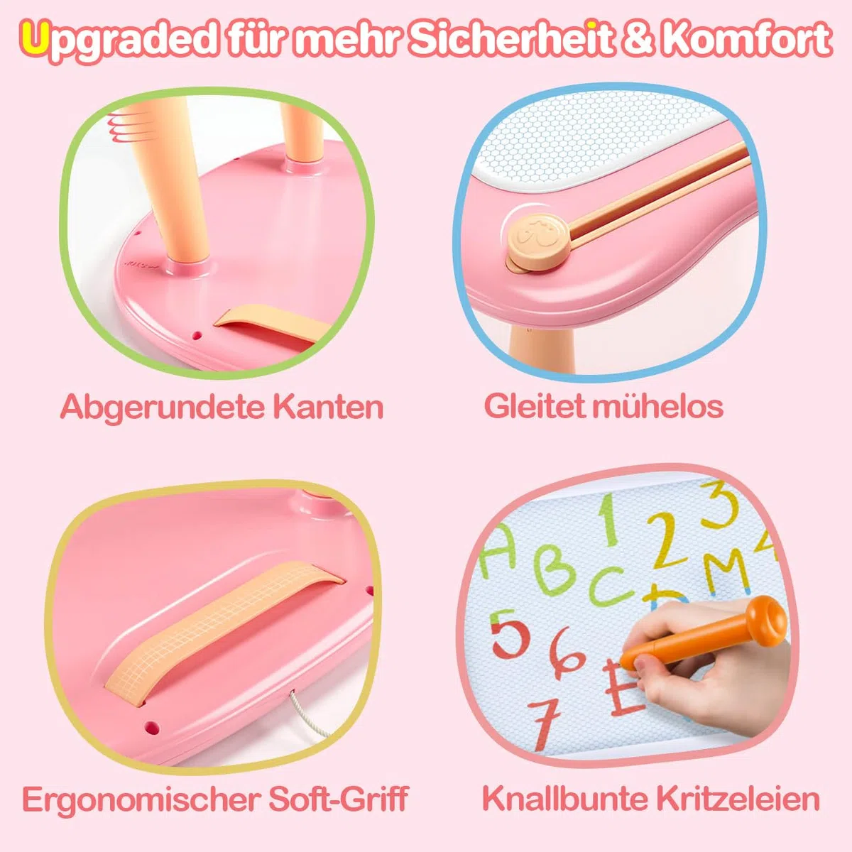 Lavagna magica giocattolo per bambini a partire da 1 anno, lavagna magnetica colorata con 4 gambe, giocattolo educativo per bambini 1 2 3 4 5 anni, tavolo da disegno giocattolo educativo (rosa)