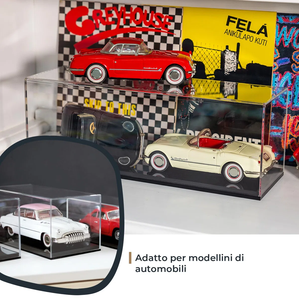 HMF Vetrina Espositiva in acrilico con specchio, Vetrinetta per collezionismo, modellini di auto, statuette | 30 x 15 x 14 cm