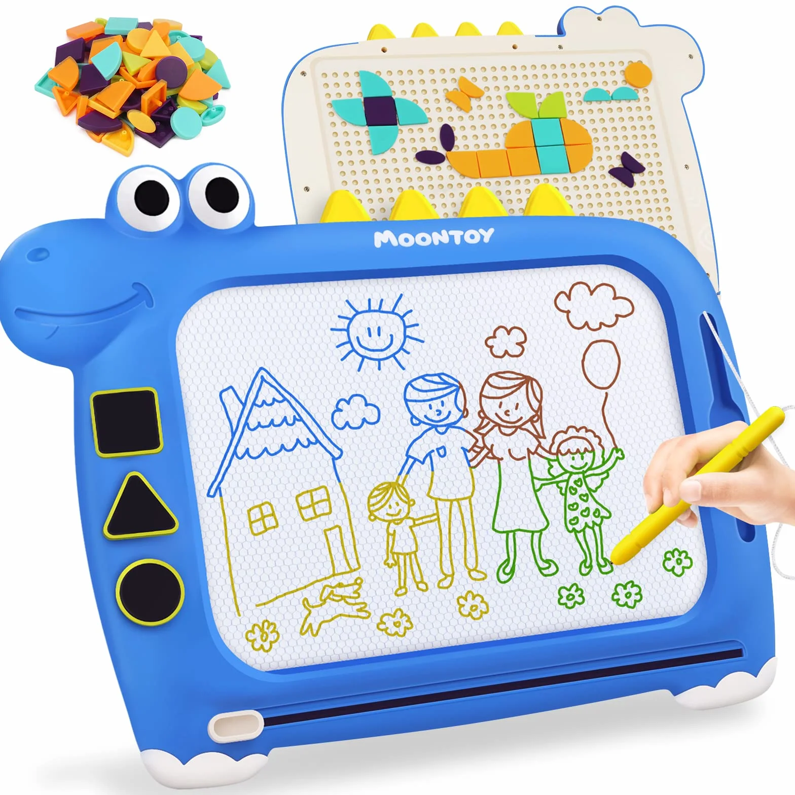 MOONTOY Lavagna Magnetica per Bambini, 2 in 1 Lavagna Magnetica Tangram Puzzle Bambinio 3 Anni, Lavagnetta Cancellabile Lavagna Magica Giochi Bambini 2 Anni, Regalo Bambino 2 3 4 5 Anni