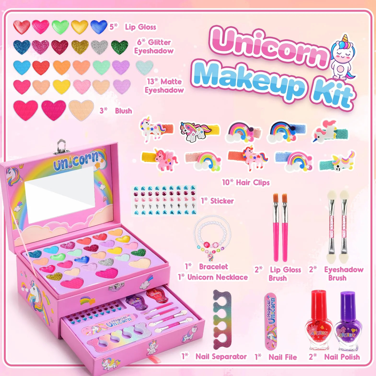 Unicorno Trucchi Bambina 3 4 5 6 7 8 9, Giochi Bambina 4-8 Anni Unicorno Valigetta Trucchi Bambina Compleanno Regalo Bimba 4 5 6 7 8 9 Anni Trousse Trucchi Bambino Regalo Bimba 5 6 7 8 Femmina