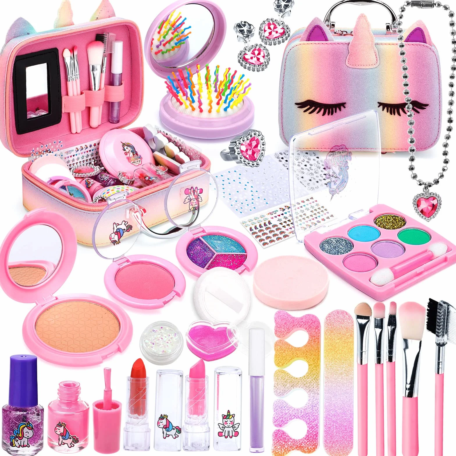 Set di trucchi per bambine, 31 pezzi, lavabili, con astuccio per il trucco, set per il trucco per Natale e compleanno, per bambine e ragazze
