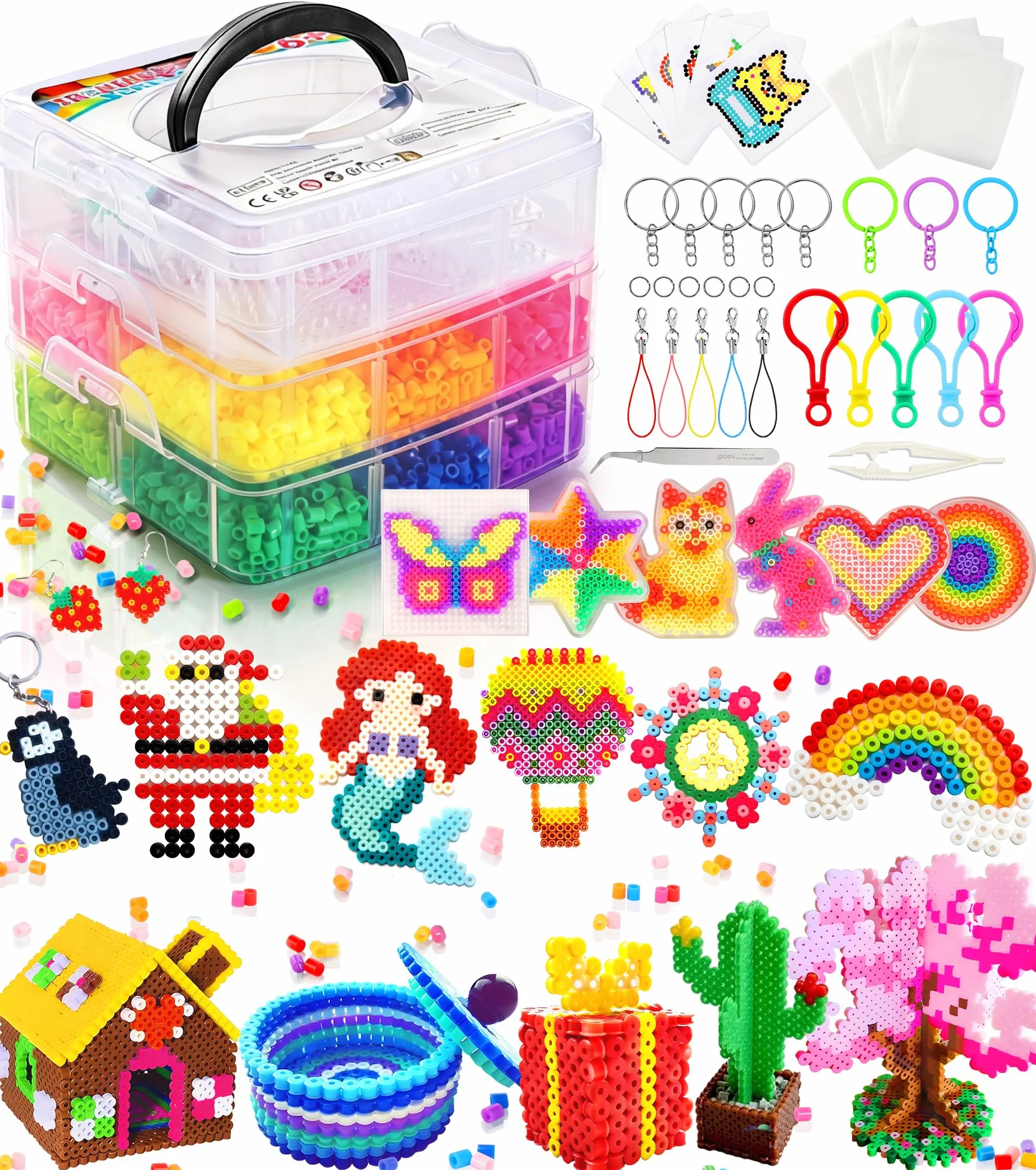 Ophy Set Perline da Stirare | 15000pz 5mm Perline a Fusione, 6 Pegboard, 16 Modelli, 5 Carte da Stiro, Adatto Per Accessori Artigianali Fai Da Te Per Bambini Giochi Creativi