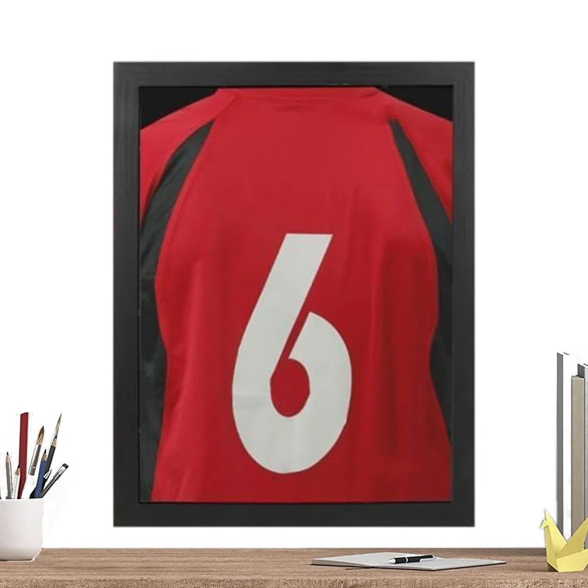 Display con cornice per magliette da calcio, scatola per profonde, cornice per magliette in legno nero, vetrina montabile a parete per maglie, cimeli sportivi