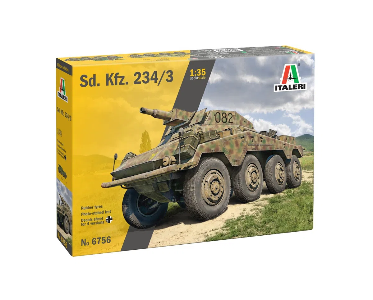 Italeri 6756 1:35 Sd.Kfz. 234/3 Sw. Carro armato replica fedele all'originale, modellismo, kit di costruzione in plastica, fai da te, hobby, incollaggio, modellismo, assemblaggio, non verniciato