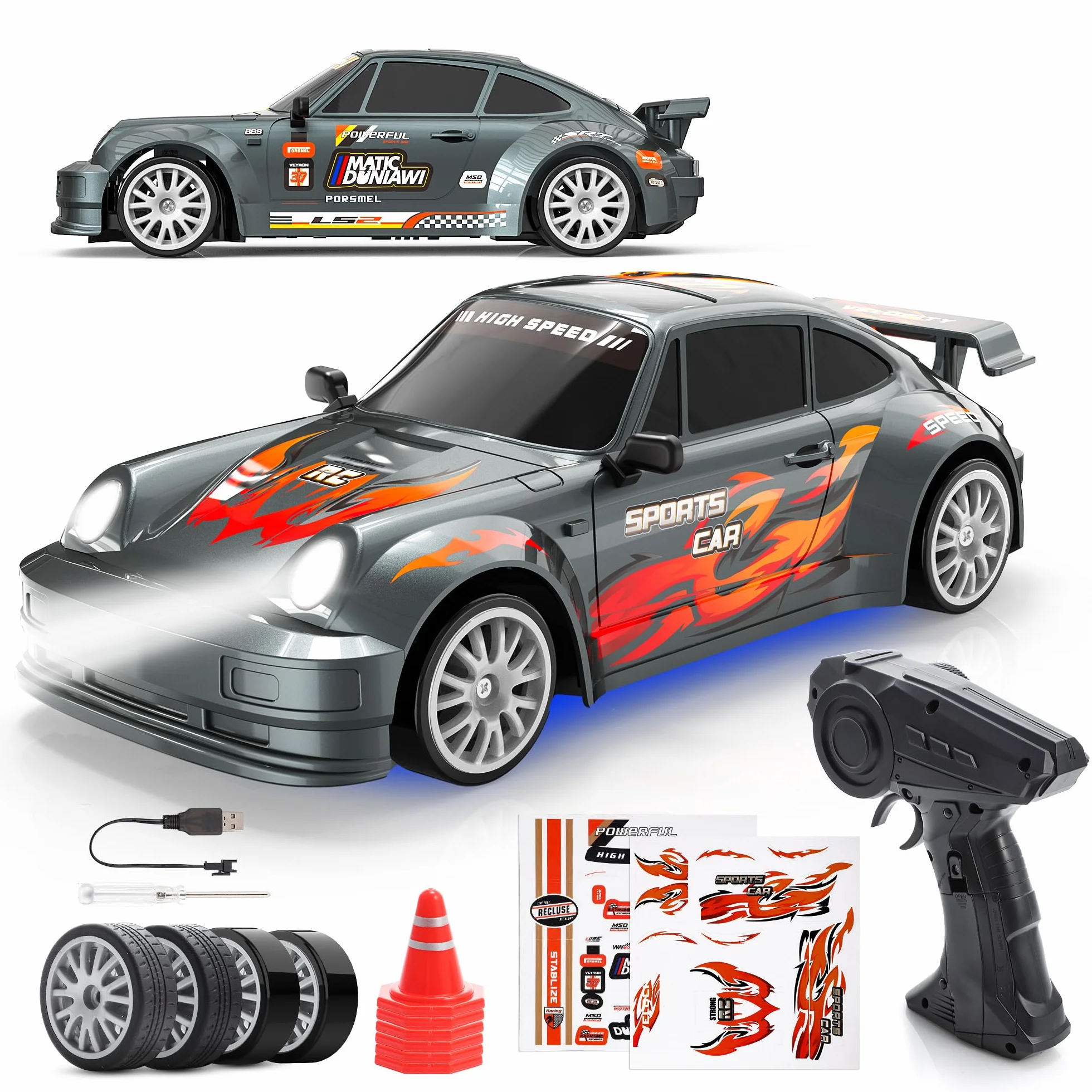 HappyGoLucky Macchina Telecomandata Drift, 1:24 Mini RC Drift Car, 2.4GHz, 10-15KM/H, 4WD Auto Telecomandata con Luce LED, Auto RC Giochi Regalo Bambini 3-12 Anni Maschio - Regali Natale Bambini