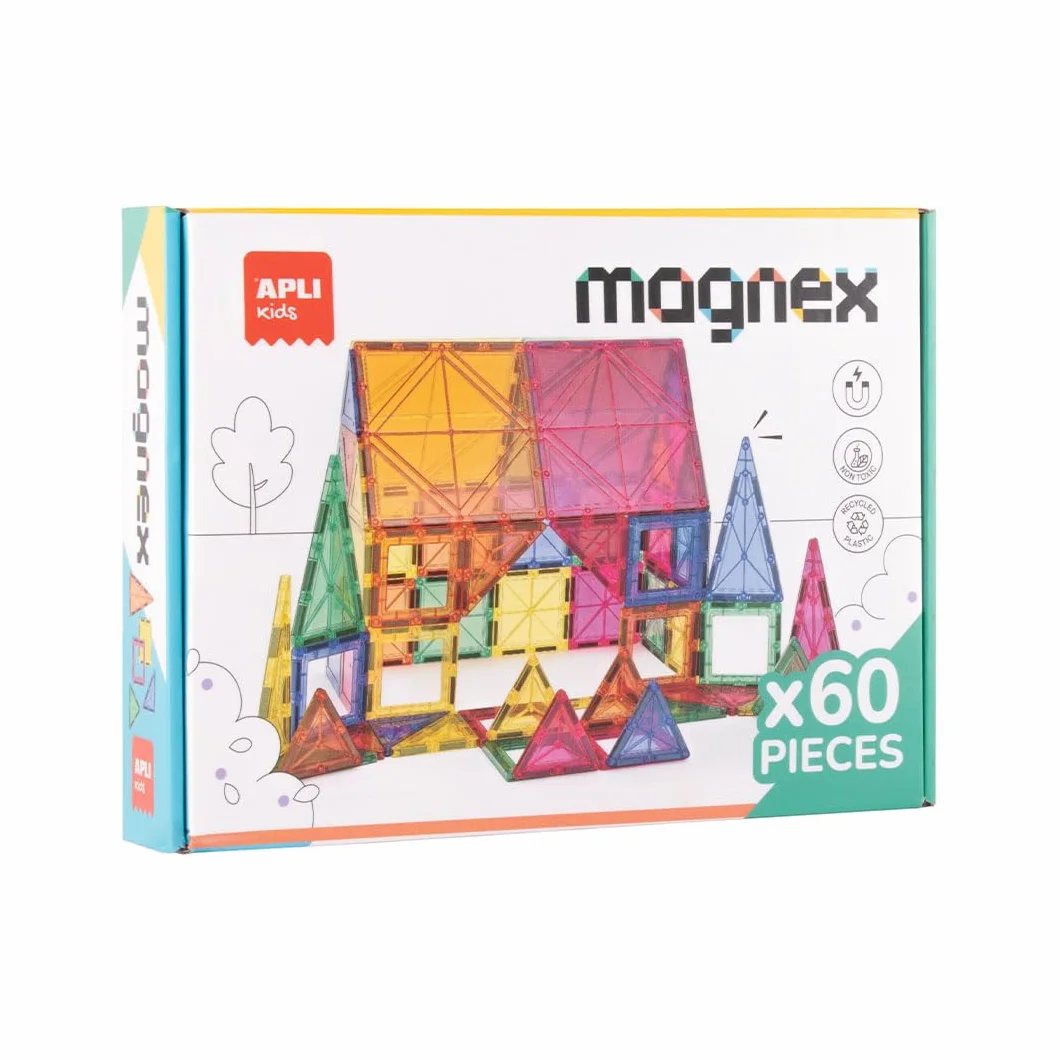 APLI Kids 20137 - Magnex Magnetic Building Set 60 Pezzi| Set 3D per Bambini 3+| Schede Geometriche Imantate Colorate | Giocattolo educativo Steam per Creatività e Sviluppo Cognitivo
