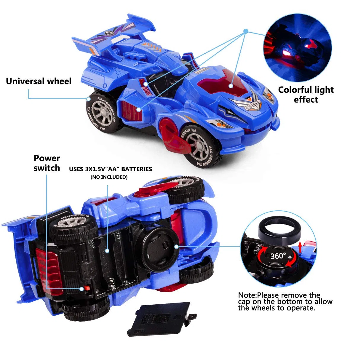 Highttoy Dinosauro Robot Giocattolo Bambino 3 4 5 6 Anni Maschio, Macchina Trasformabile in Dinosauro Automatico con con Luci e Musica, Regalo Bambino 3 4 5 6 Anni, Blu