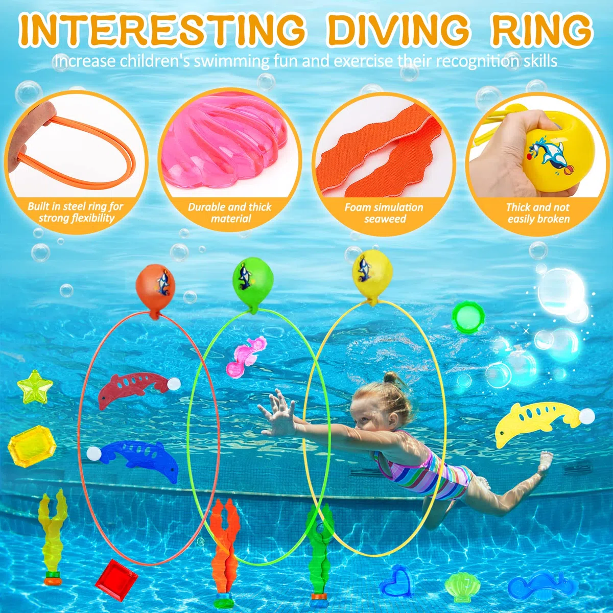 Giocattoli da Immersione 27 PCS Giochi Piscina Bambini Giocattoli da Piscina,Giochi Acqua Bambini,Giocattoli da Nuoto Estivi Anelli da Immersione,Regalo per BambiniGiochi Estivi Gioco Acqua