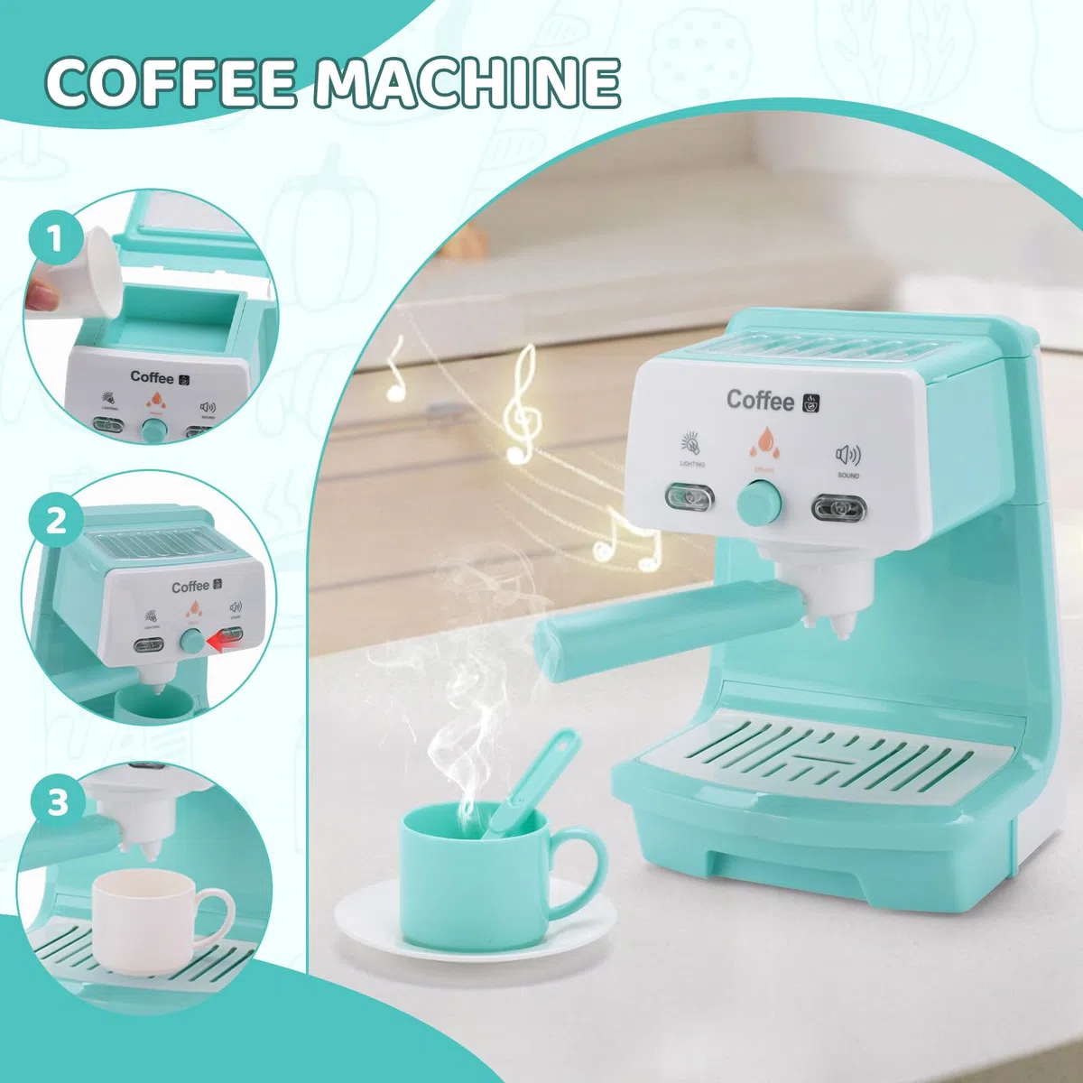 Set elettrodomestico da Cucina Bimbi,Cucina Giocattolo per Bambini con Macchina del Caffe e Accessori,Set di Elettrodomestici da Cucina Giocattolo per Bambini 3 4 5 6 Anni