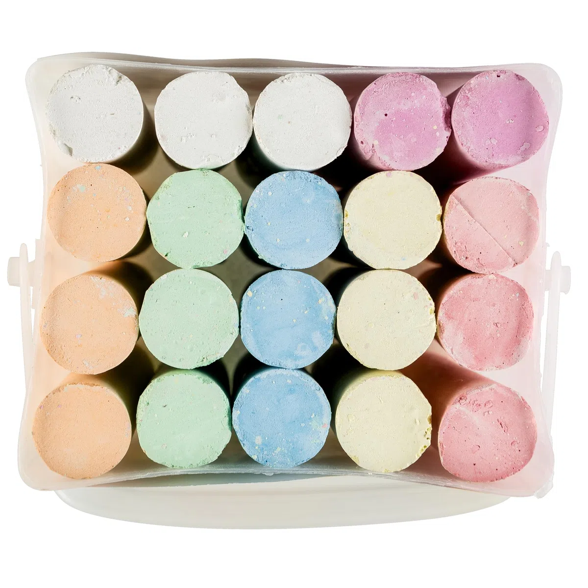 Idena 90442 - Gesso Stradale in Secchiello con Manico, 12 scatole con 20 Bastoncini ciascuna in 7 Colori, Gesso Stradale per dipingere Asfalto, pavimentazione o Cemento
