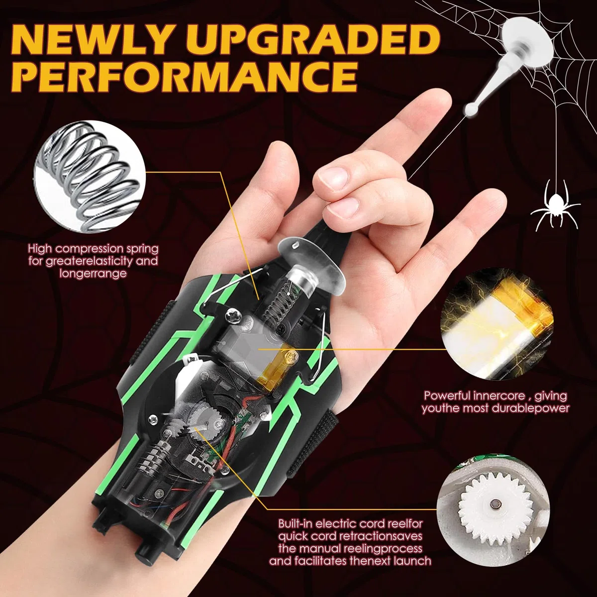 Towwoo Spider Web Shooter, 3 m Spara Ragnatele Spider con Launcher Glove, Guanti Launcher Giocattoli da Polso per Bambini, Spider Web Launcher in Plastica per Bambini per Cosplay, Luminoso
