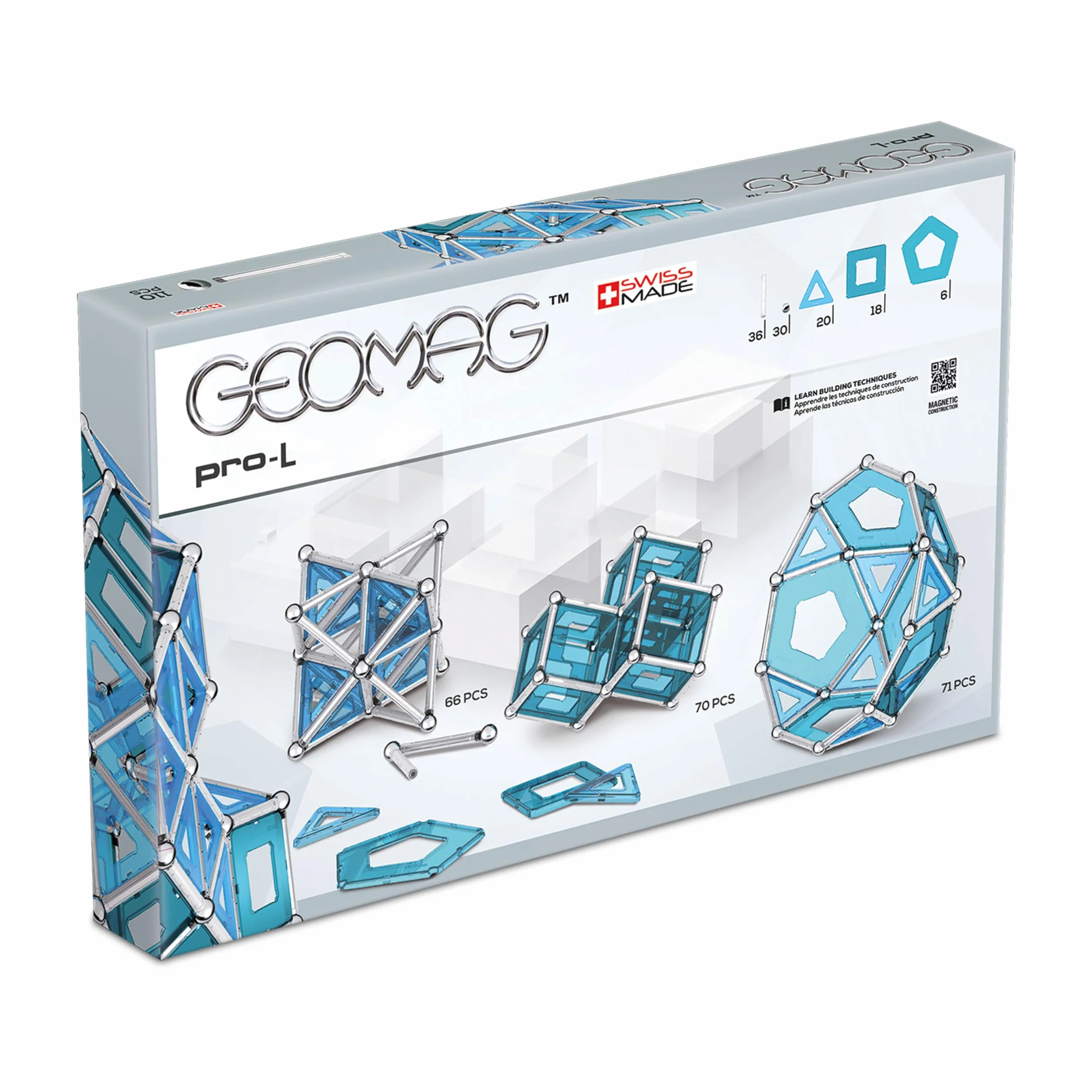 GEOMAG - PRO-L 110 Pezzi, Costruzioni Magnetiche per Bambini Geometriche, Blocchi Magnetici con Barrette e Sfere, Giochi Bambini 8 Anni +, Gioco STEM Educativo, Idea Regalo Natale e Compleanno