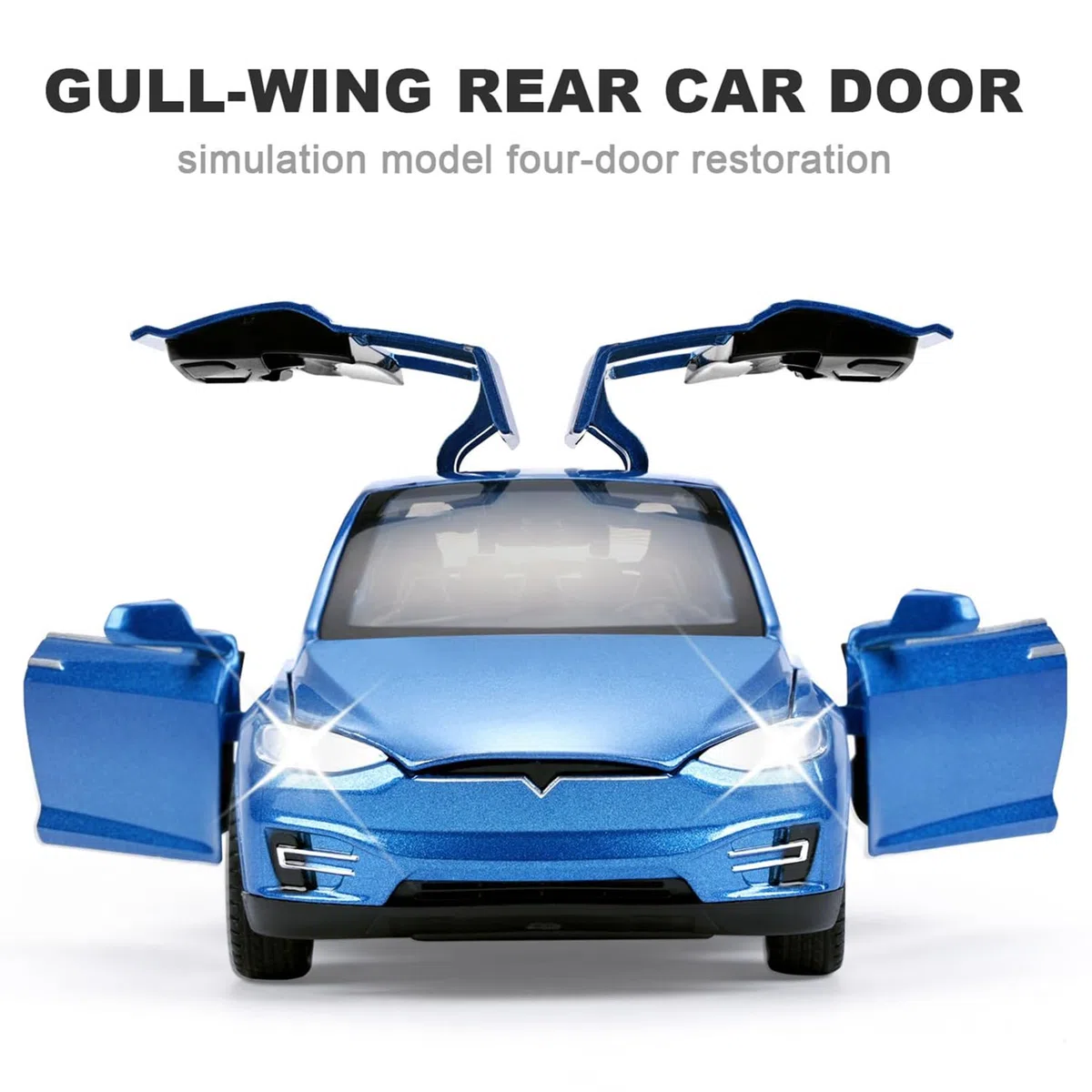 Tesla Model X 1:32 Modellino Macchinina con Luce e Musica, Funzione Pull-Back, Lega Pressofusa, Ideale per Bambini dai 3 anni e Collezionisti (Blu)