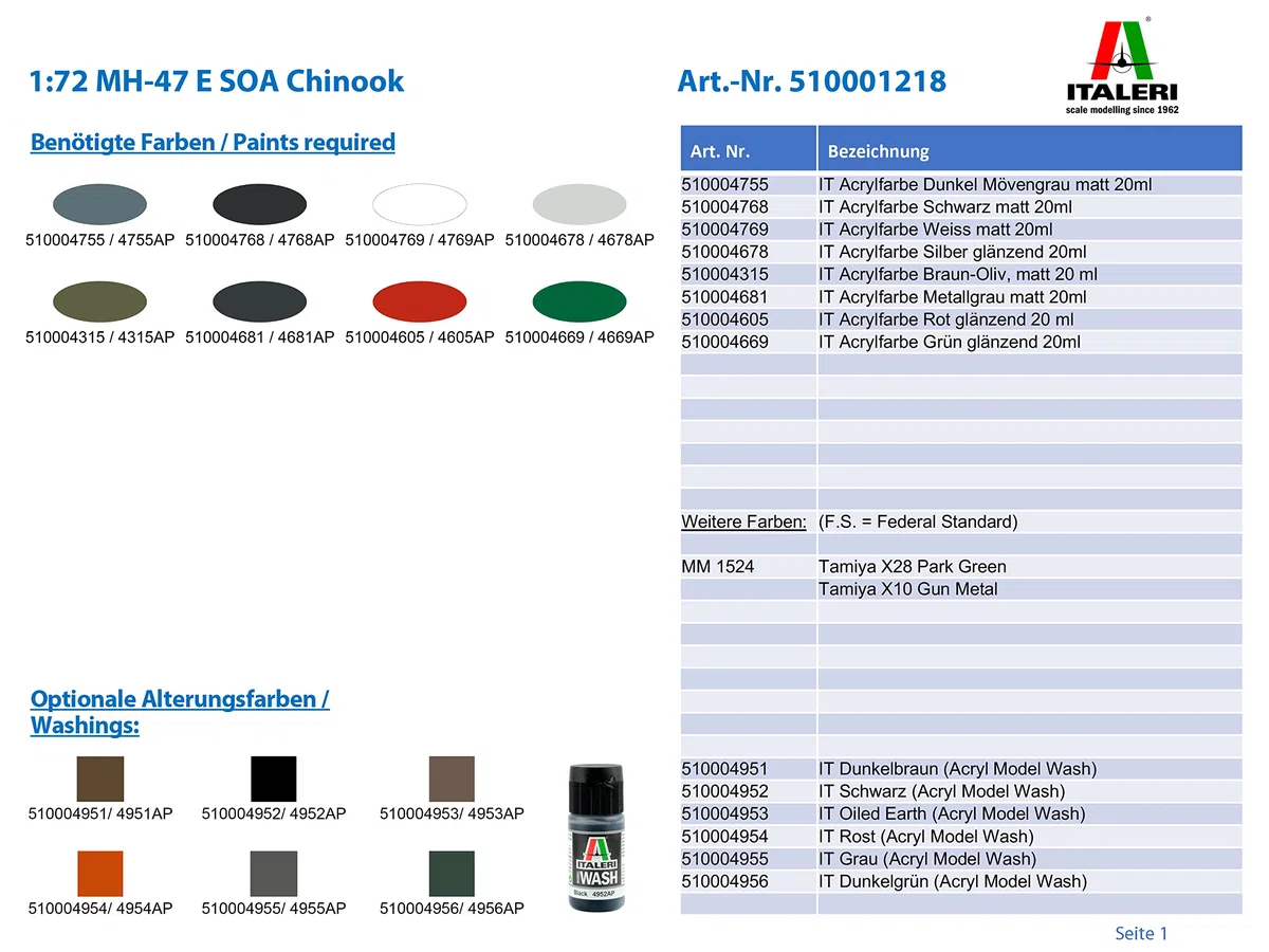 Italeri 1218 - Mh-47 E Soa Chinook Model Kit Scala 1:72
