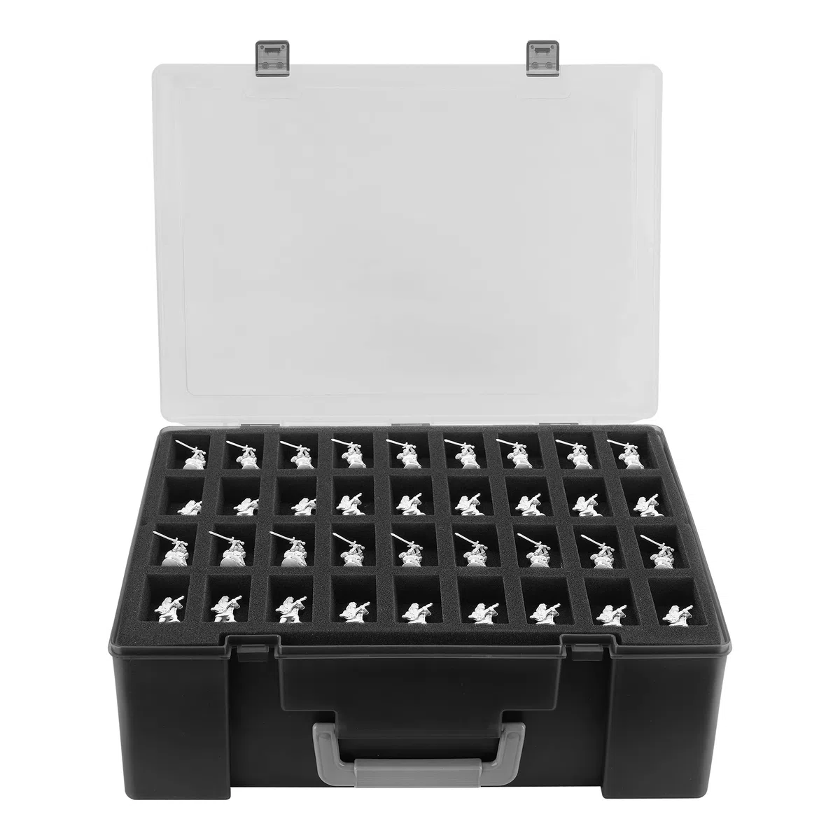 Risou Custodia robusta per il trasporto di statuette in miniatura, con 108 scomparti, compatibile con 40k, D&D e altro (nero)