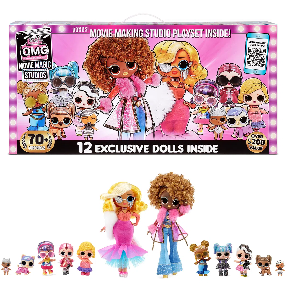 LOL Surprise OMG Movie Magic Studios - Scopri più di 70 sorprese, incluse 12 bambole, 4 palchi, accessori e altro - Confezione riutilizzabile - Da collezione - Regalo per bambini dai 4 anni in su