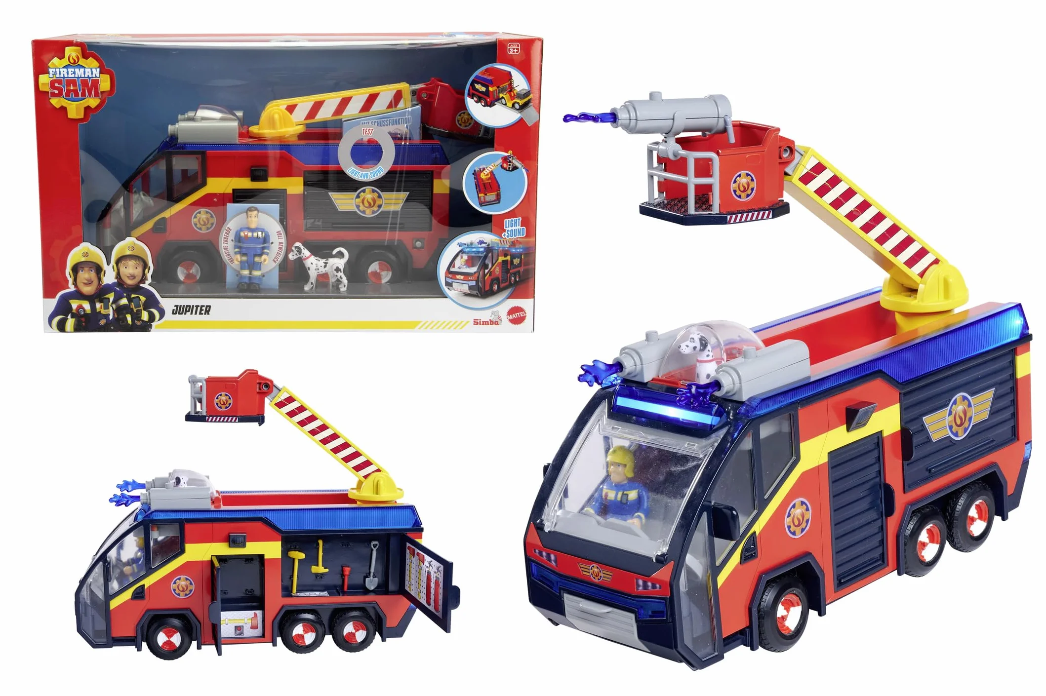 Sam Jupiter Camion Giocattolo – Veicolo dei pompieri con luci e suoni realistici, scala estensibile, camion dei vigili del fuoco per bambini dai 3 anni in su