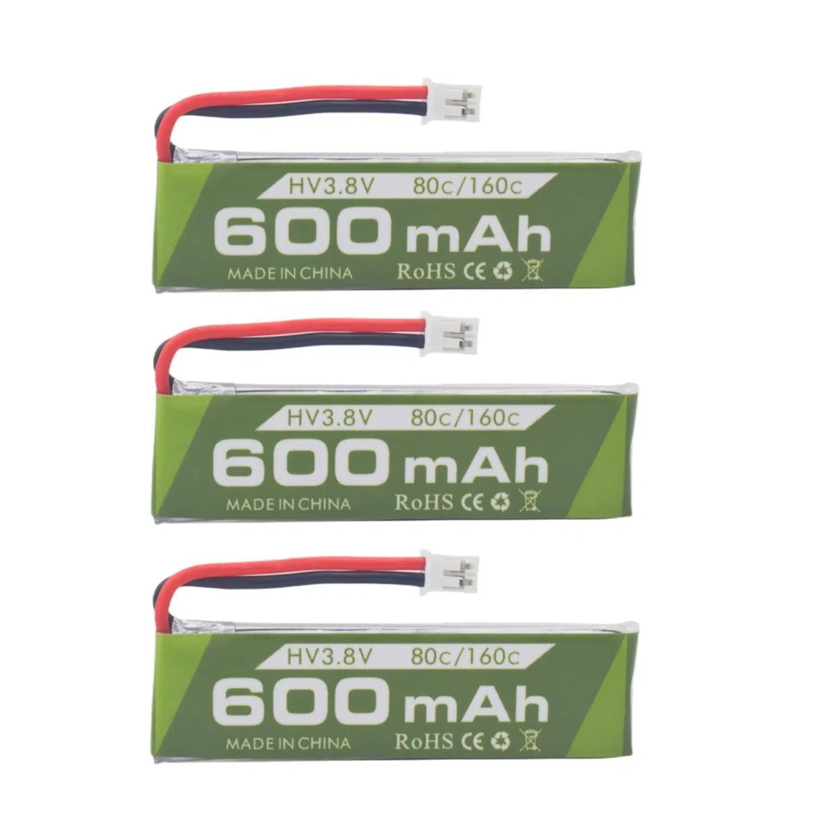 3PCS 1S 3.8V 80C 600mAh Batteria agli ioni di litio con Connettore JST-PH 2.0 Spina per Cinewhoop Tinyhawk Micro FPV Racing Drones RC Aircraft Batteria