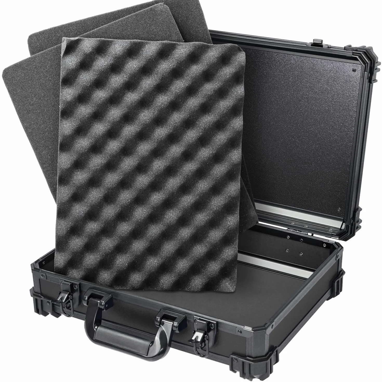 HMF 15502-02 Valigetta di trasporto con schiuma a griglia, valigetta universale, cassetta attrezzi | 39 x 29 x 12 cm | Nero