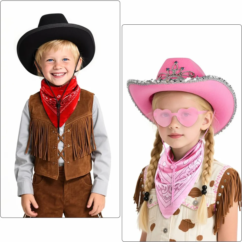 AUYAO Cappello da Cowboy per Bambini, Accessori per Costumi da Cowboy Cappelli, 3PZ Occidentale Cappello per Bambini, con Bandana Occhiali, Western Cappello da Cowgirl per Halloween Feste Carnevale