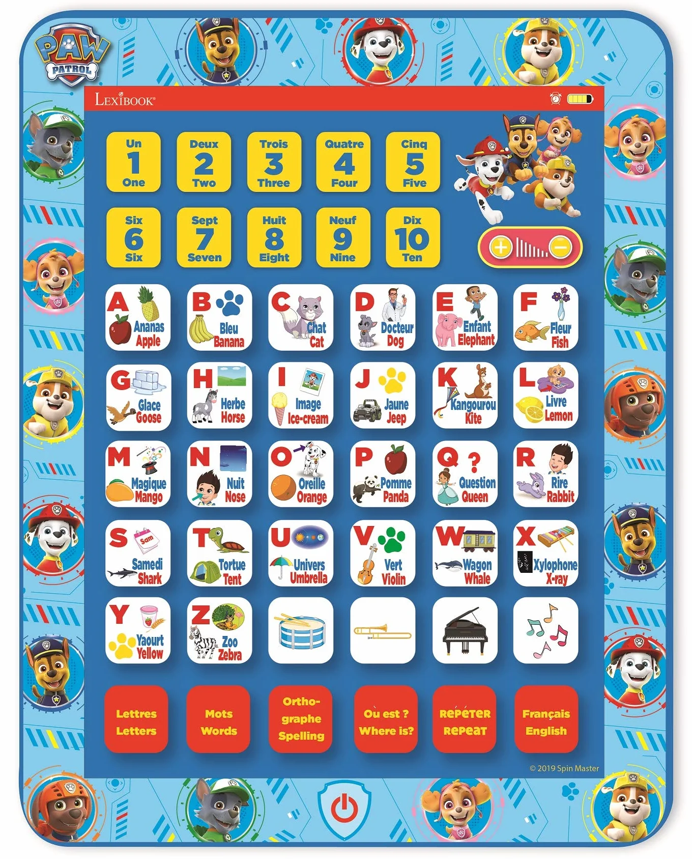 Lexibook Paw Patrol Educational Bilingual Interactive Learning Tablet, Toy to Learn Alphabet Letters Numbers Words Spelling And Music, English/French Languages, Blue