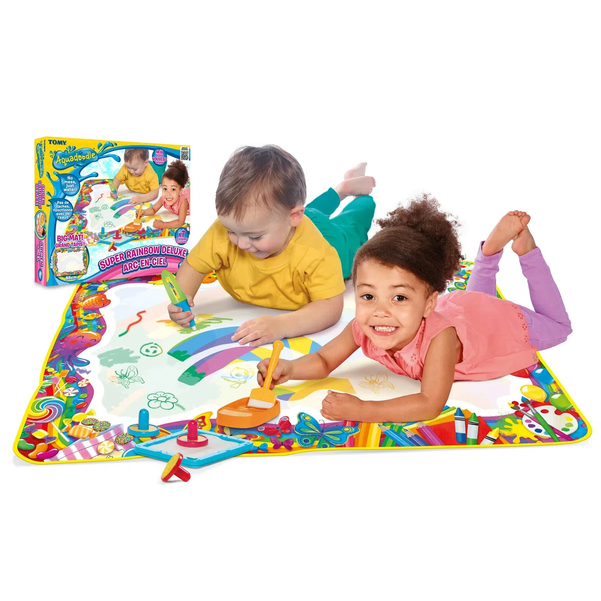 Aquadoodle Super Rainbow Deluxe Large Water Doodle Mat, Official TOMY No Mess Colouring & Drawing Game, Suitable for Toddlers and Children From 18 Months