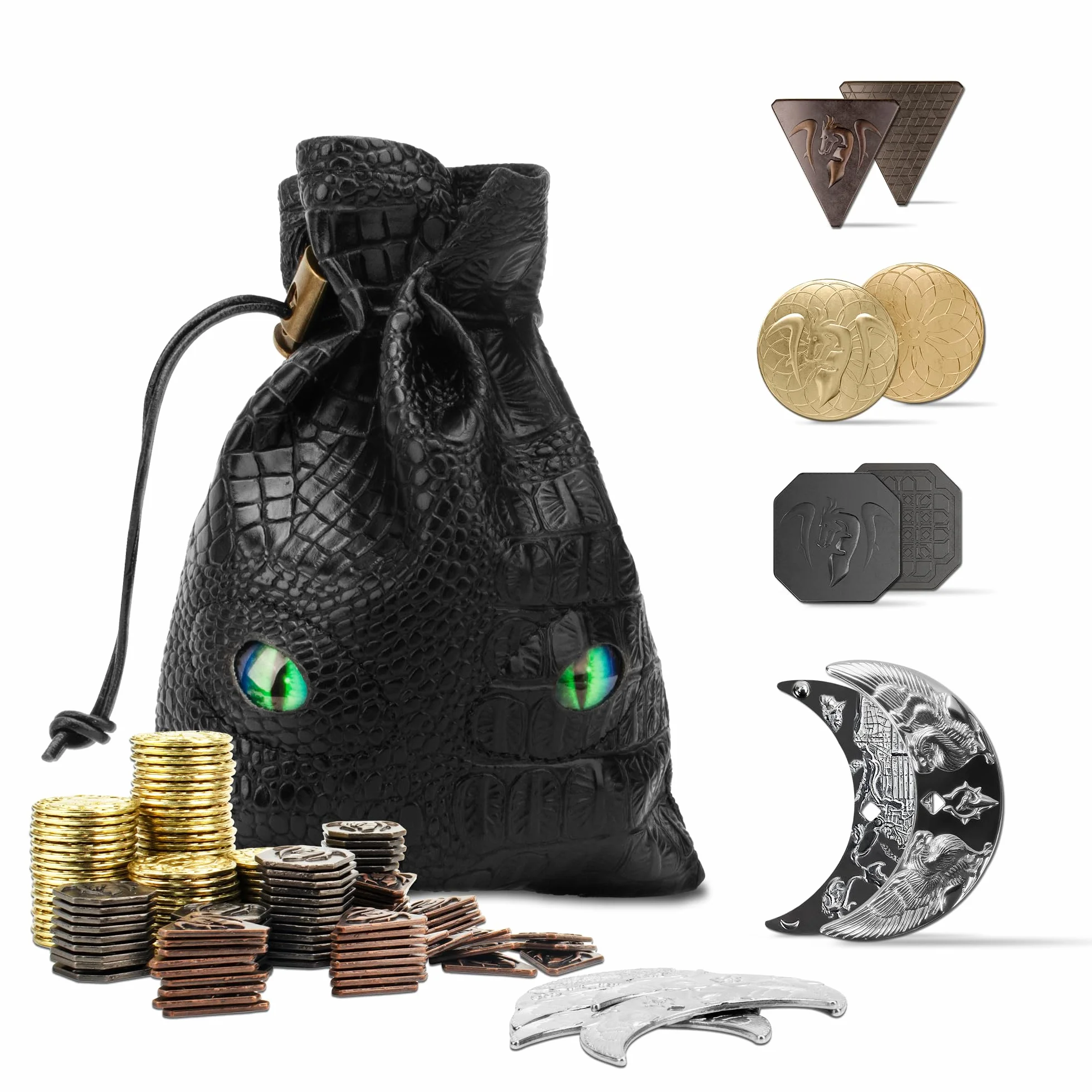 Byhoo 125 Monete DND in Metallo e Borsa in Pelle, Contiene 60 Monete d'oro, d'Argento, 30 Monete di Rame e 5 Monete di Platino,Ottimo per i Giochi da Tavolo Rpg