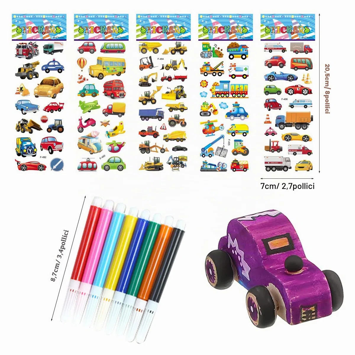 Allazone 12 Pz Auto in Legno Fai Da Te, Legno per La Pittura Mini DIY con Adesivo, Progetti di Artigianato (12pcs auto)