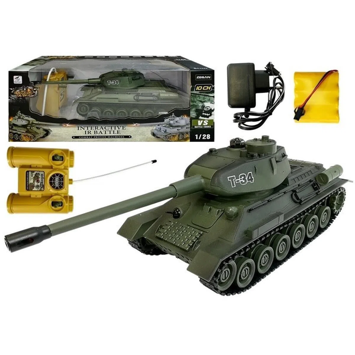 efaso Tank telecomandato T-34 99815-27/40 MHz serbatoio telecomandato con funzione di tiro (simulazione) / sistema di combattimento a infrarossi/torre rotante con suono e luce 1:28 - modello di