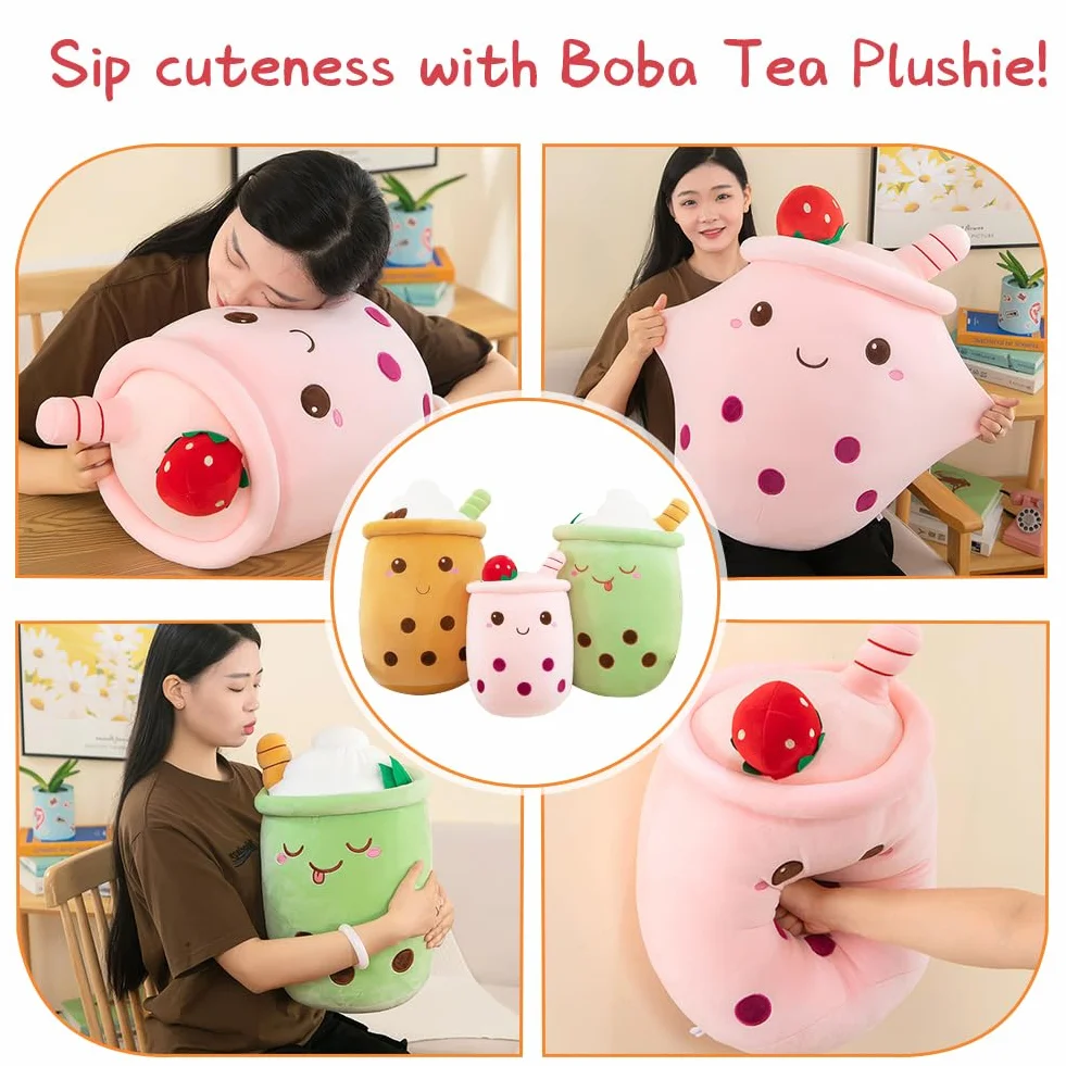 Amozo Cuscini di peluche di Bubble Tea, simpatici peluche di Boba Giocattoli morbidi Boba gigante imbottito cuscino Snimal per gli amanti di Boba (50cm, Green)