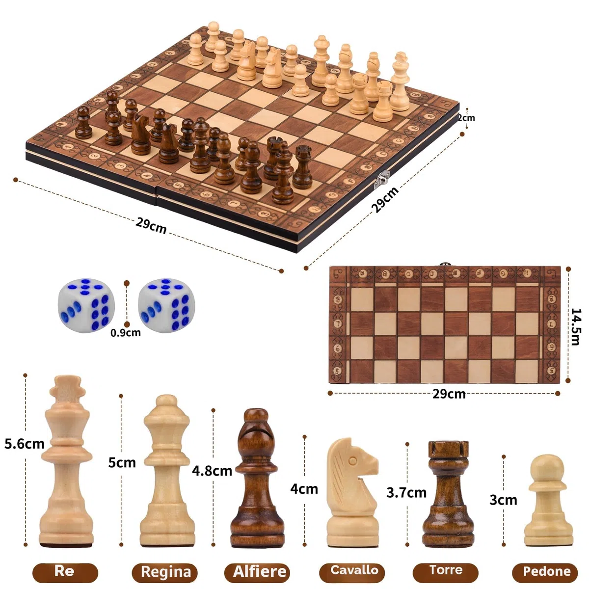 Scacchiera in Legno,3 in 1 Scacchiera Pieghevole,Magnetici Scacchi, Backgammon, Dama per Bambini e Adulti Feste Attività di Famiglia(29 * 29cm)