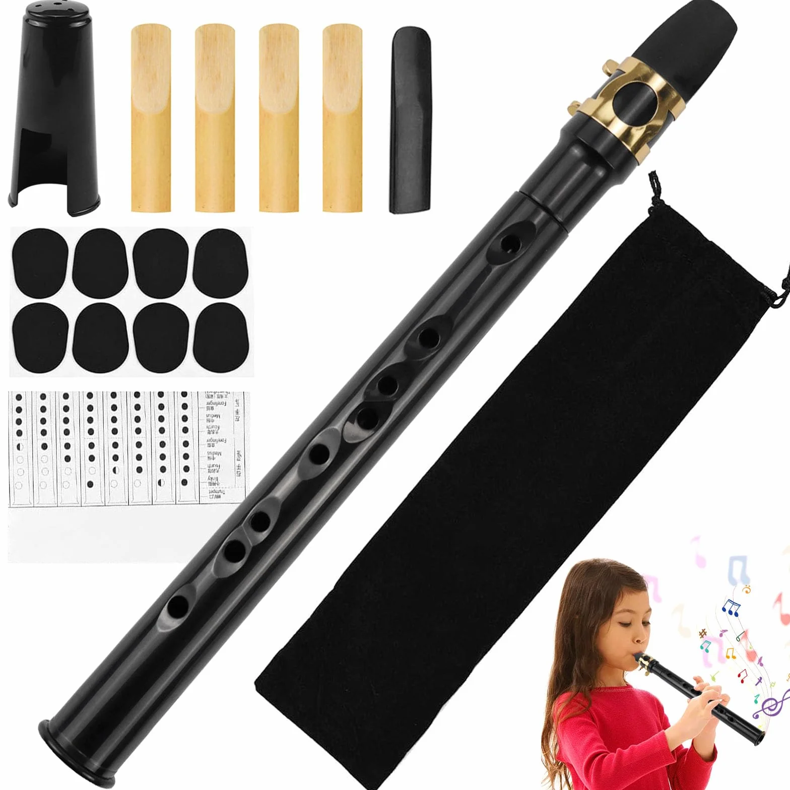 Mini Saxophon Spielbar Tragbares Instrumente Taschensaxophon Schwarz Pocket Saxophone Kit mit Saxophon Blätter Mundstück Tragetasche Zahnpolster Grifftabelle für Erwachsene Kinder Anfänger