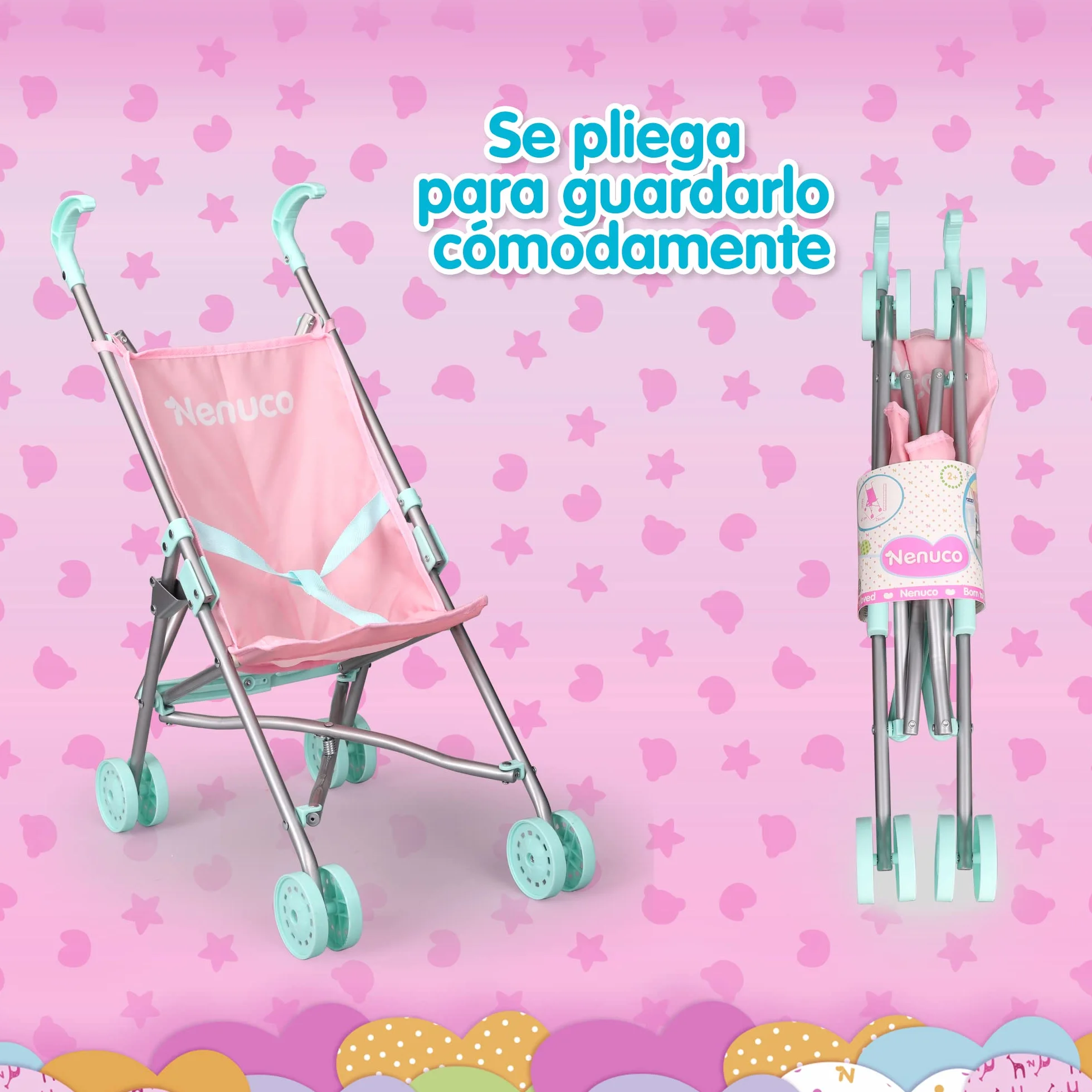 Nenuco - Passeggino, Passeggino Giocattolo Rosa e Blu Metallizzato, Pieghevole per Portare a spasso, Bambini e Bambine dai 3 Anni, Famosa (NFN31000)