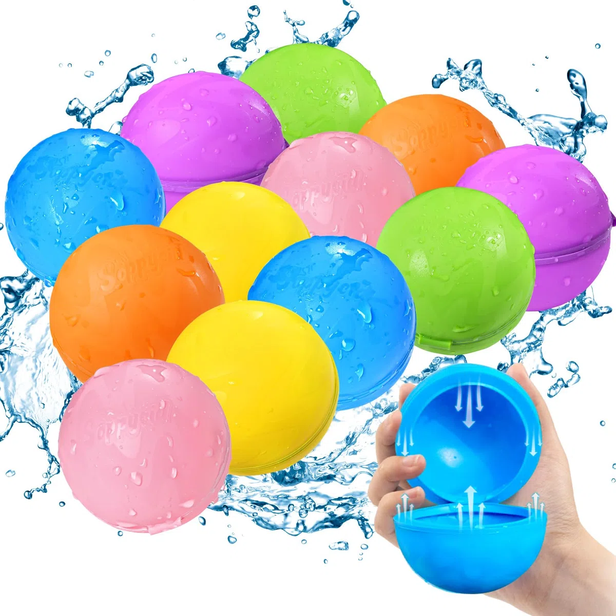 12 Pcs Reusable Water Balloons, Pool Beach water Toys for Boys and Girls, Outdoor Summer Toys for Kids Ages 3-12