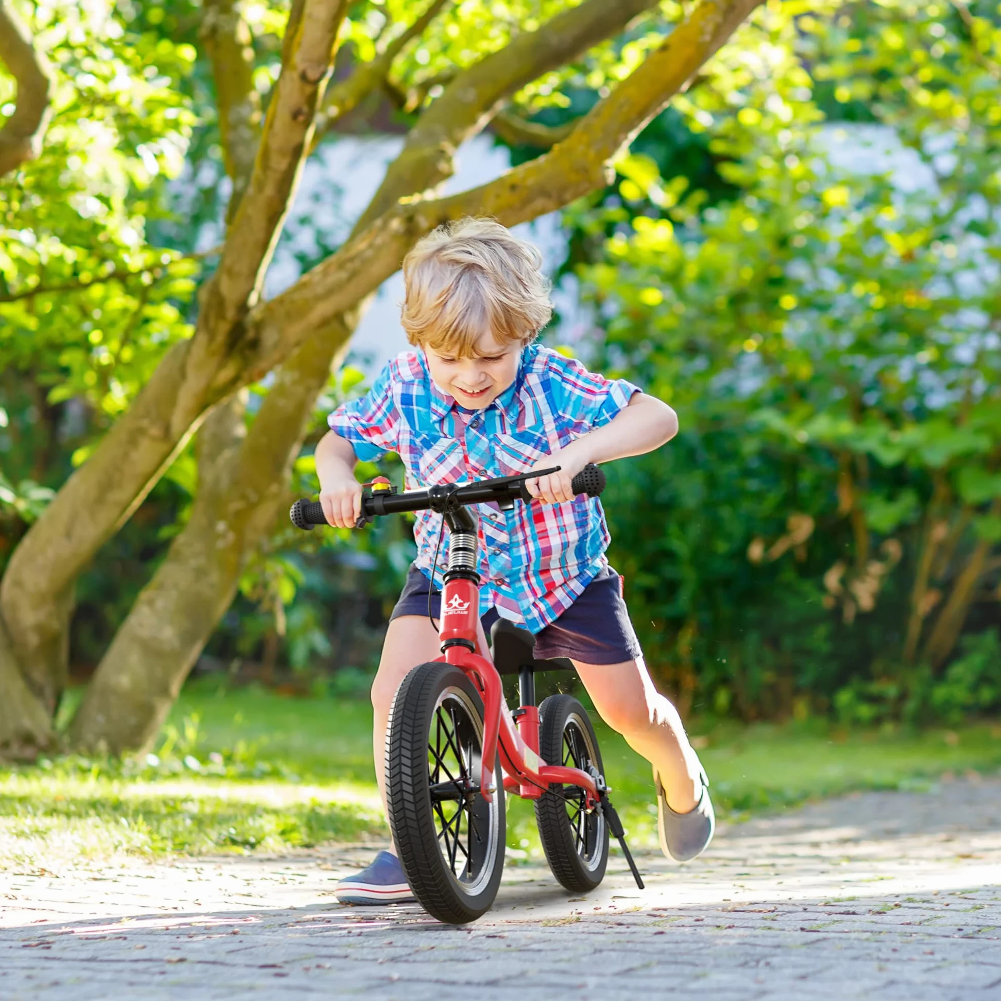 Bici Senza Pedali per Bambini da 2 3 4 5 6 Anni, Ruote in Gomma da 14 Pollici, Freno e Cavalletto, Massimo 40 Kg, Manubrio e Sella Regolabili, Regali di Compleanno per Bambina e Bambino