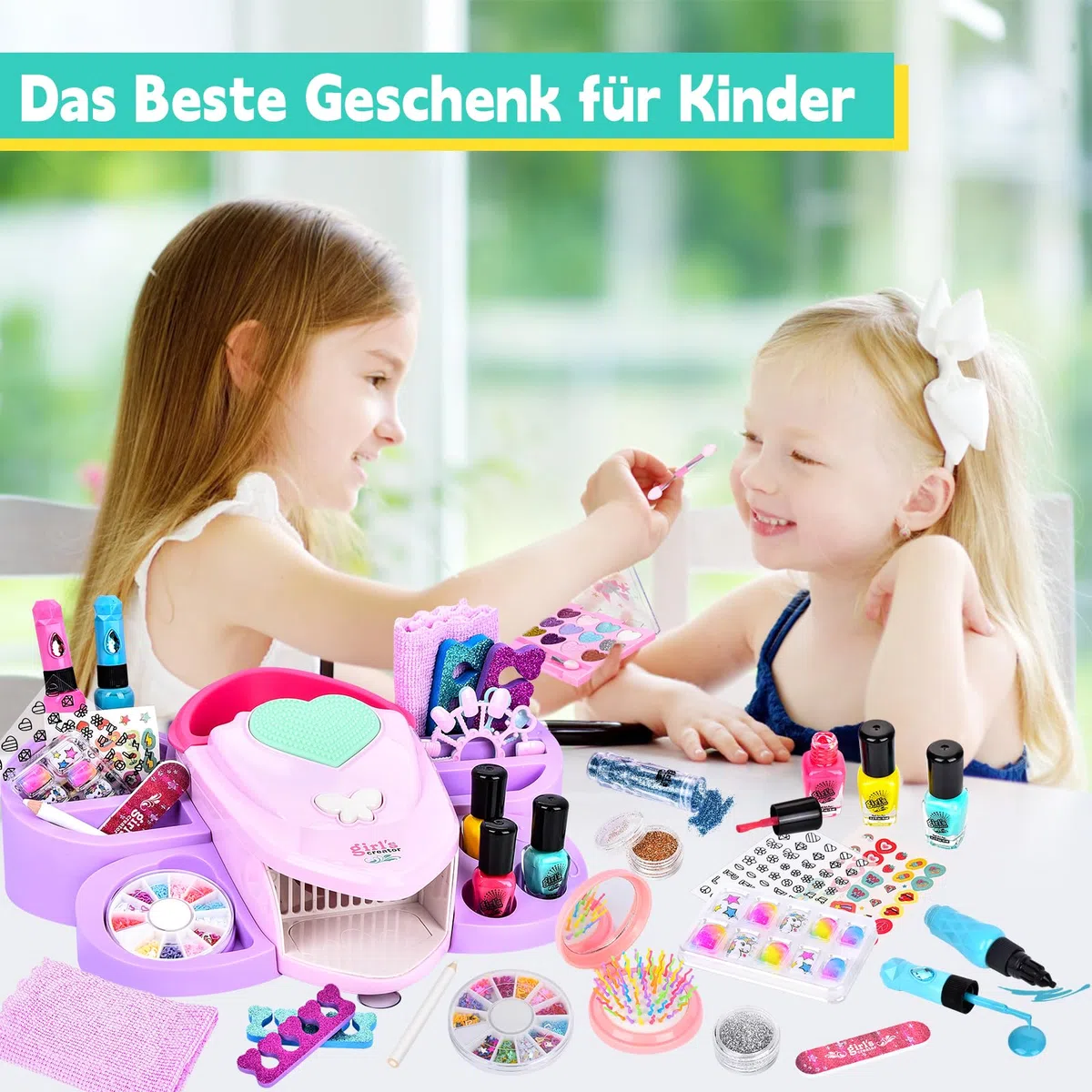 Herenear Set Unghie Bambini Kit con Asciuga, Smalti per Unghie, Kit Compleanno Gioco Regalo per Bambina Ragazza 5-9 Anni