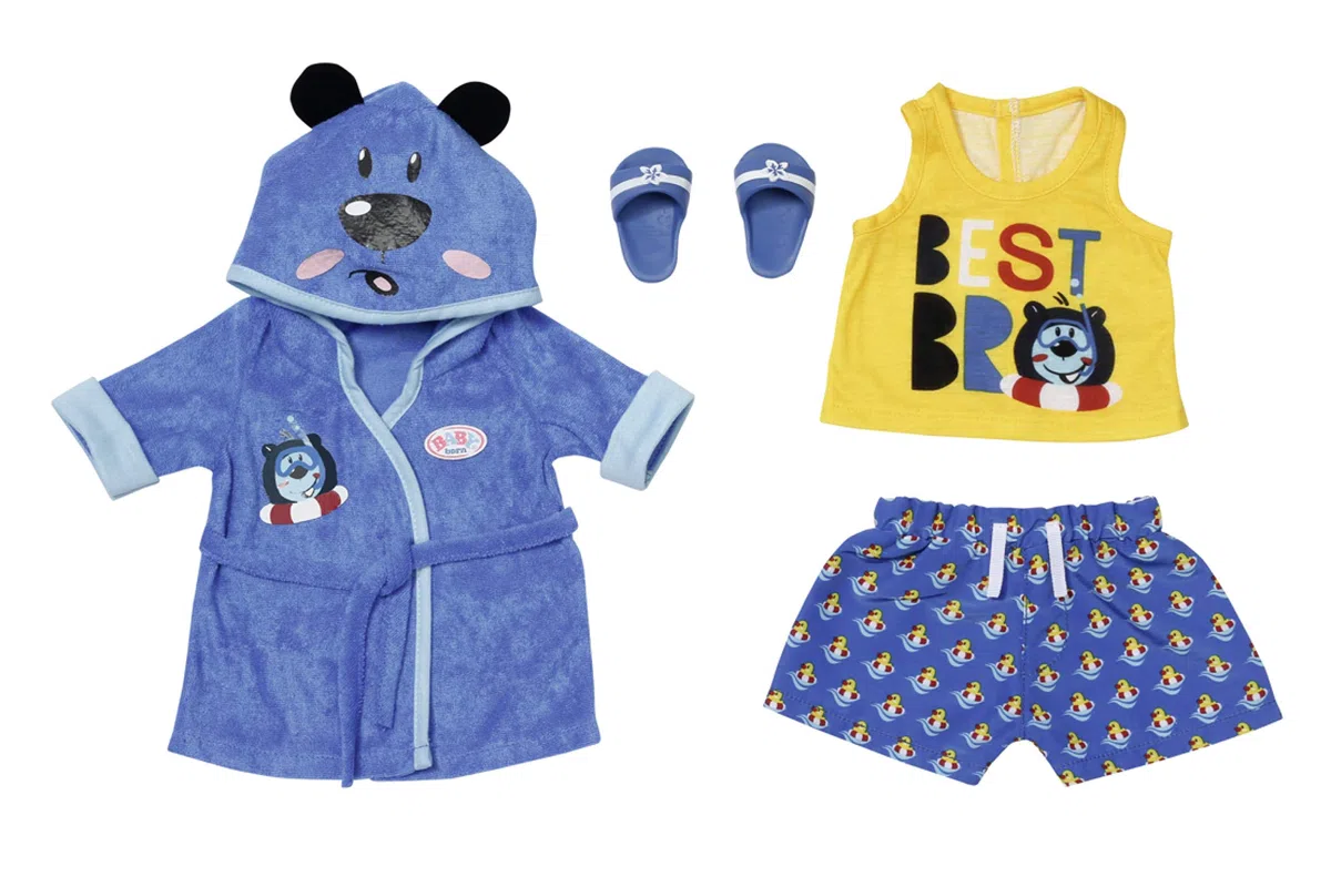 Zapf Creation Baby Born Bath Deluxe Outfit Bimbo 43 cm - per Bambini Dai 3 Anni in Su - Facile da Usare per Mani Piccole - Include Accappatoio, Pigiama 2 Pezzi e Tanto Altro,