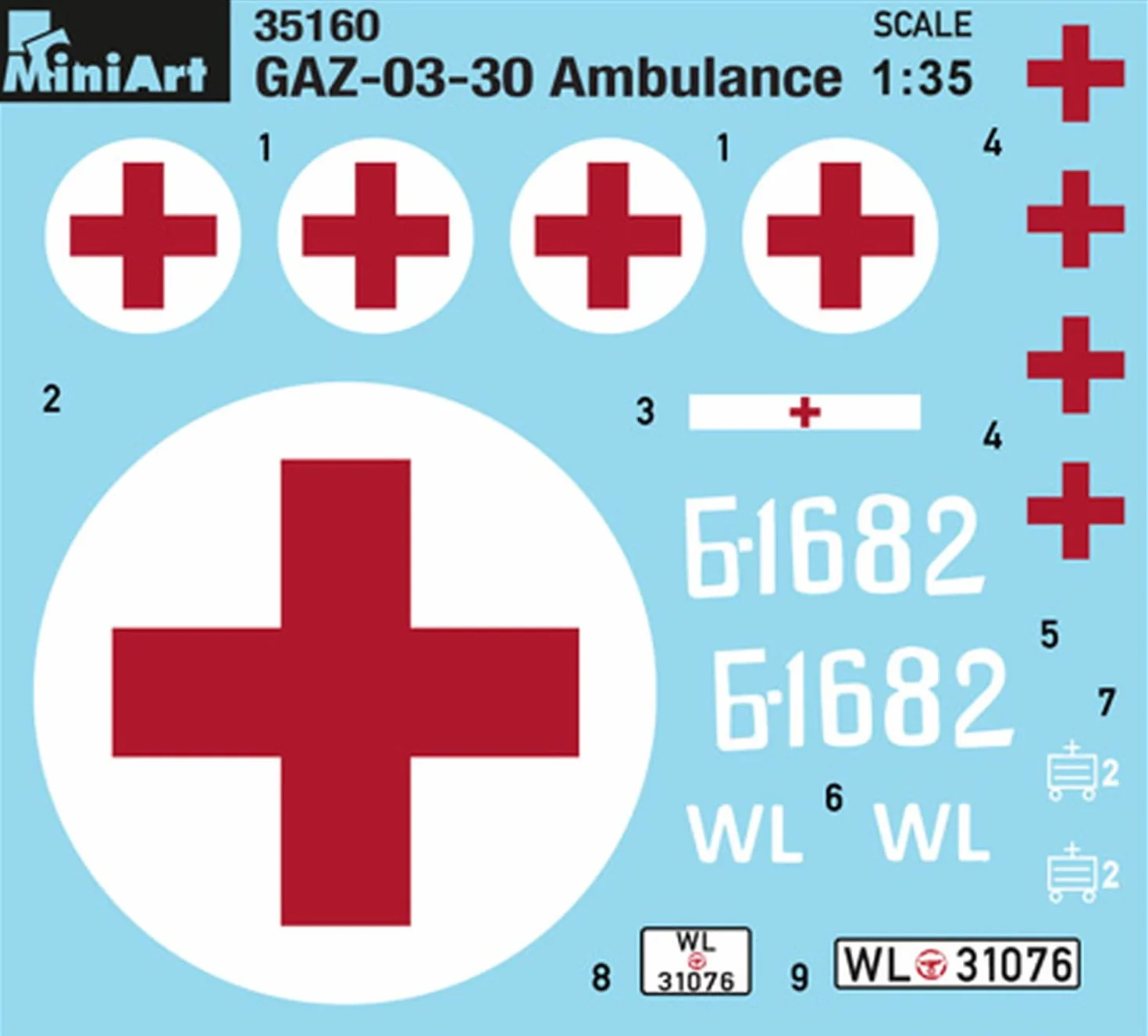 Miniart Scala 1:35 "GAZ 03-30" Ambulanza-Kit per modellismo, in plastica, Colore: Grigio